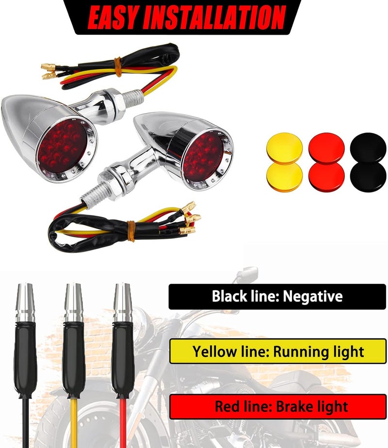 DREAMIZER 2pcs Chrome Bullet 15 LEDs Motorcycle Turn Signal Lights Front and Rear Indicator Lamps Compatible for Harley Honda Yamaha Cruiser Softail Sportster StreetBike Chopper Bobber - Image 4